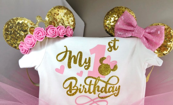 Minnie Mouse Birthday Outfit dusty Rose and Gold Minnie Mouse Outfit Minnie Mouse 1st Birthday Outfit Minnie Mouse First Birthday Outfit Etsy