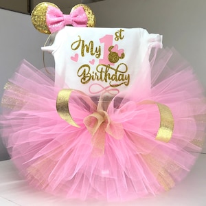 Minnie Maus Geburtstag Outfit, Minnie Maus Outfit, rosa und gold Minnie Maus Outfit, Minnie Maus Outfit, Tutu Set