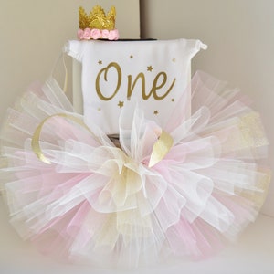 Rosa und Gold Tutu,Prinzessin Outfit,Geburtstag Outfit,Cake Smash Outfit Geburtstags-Outfit