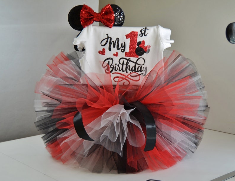 Minnie Mouse tutu set,minnie mouse 1st birthday outfit,cake smash outfit Minnie Mouse Birthday Outfit,Red /& Blac Minnie Mouse Outfit