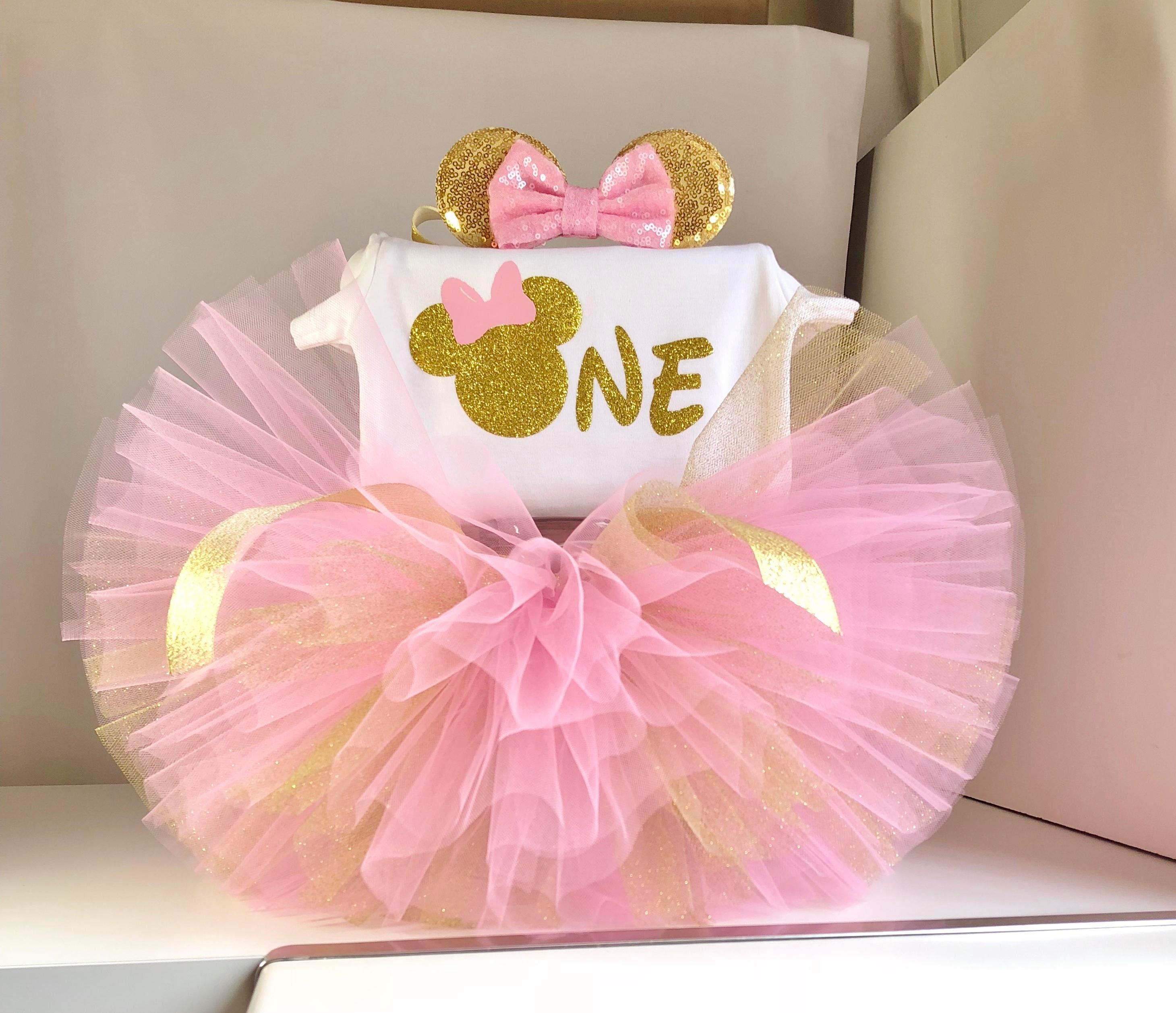 Tutu de minnie rosa con dorado sales
