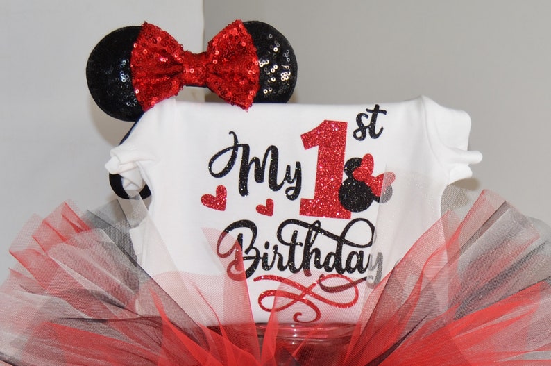 Minnie Mouse tutu set,minnie mouse 1st birthday outfit,cake smash outfit Minnie Mouse Birthday Outfit,Red /& Blac Minnie Mouse Outfit