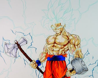 Goku SS4 and Goku Ultra Instinct (Split Drawing) by Lucas-Card on