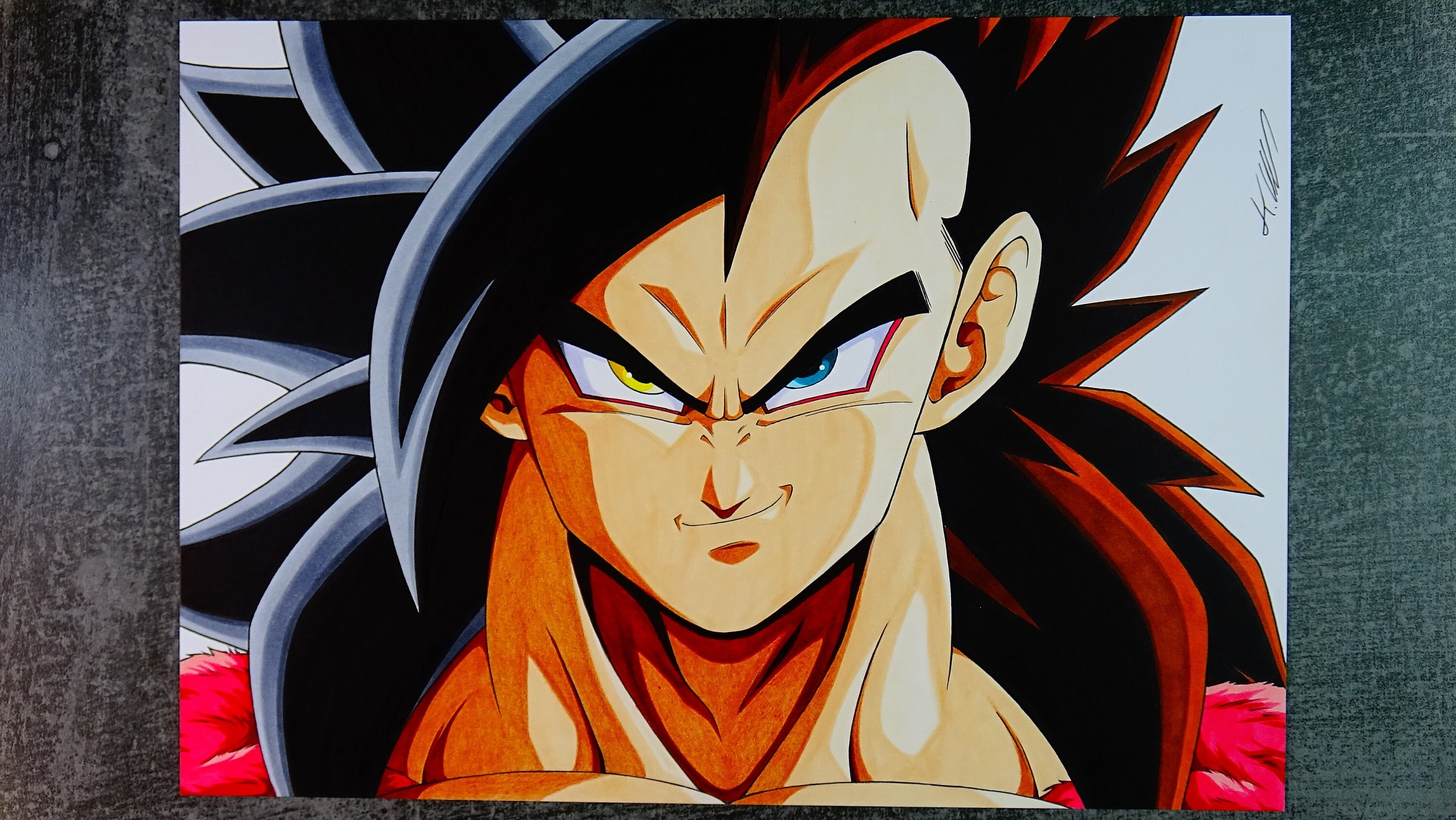 Goku SS4 and Goku Ultra Instinct (Split Drawing) by Lucas-Card on