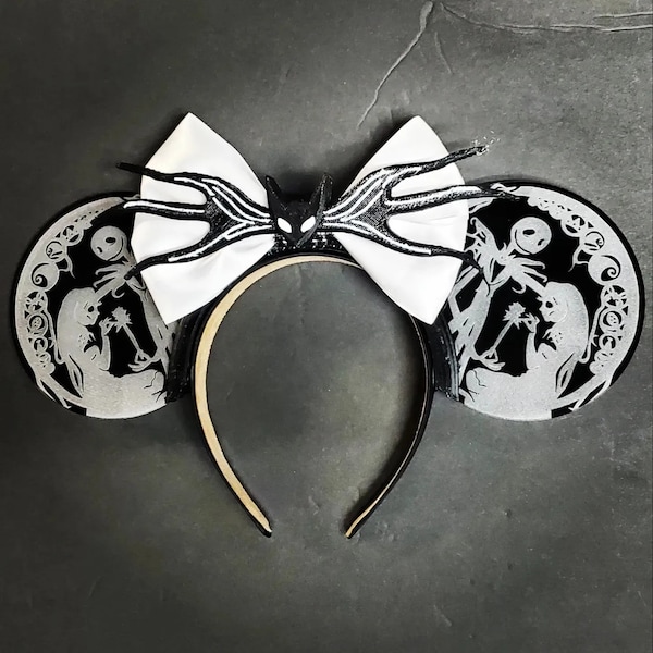 Nightmare Jack and Sally Disney Minnie Ears with Bat Bowtie Bow