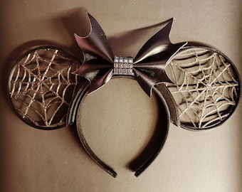 Spider Webbed Disney Ears with Batty Bow