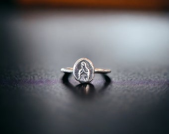 Sterling Silver Virgin Mary Ring || Religious Jewelry ||Our Lady Guadalupe Ring||Mary Ring|| Miraculous Medal Ring|| Stack Ring