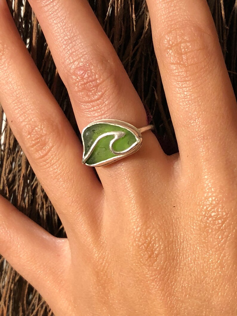 Sterling Silver Sea Glass Wave Ring Ocean, Waves,Beach, Beach Glass image 5