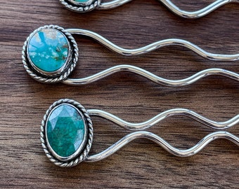 Sterling Silver and Turquoise Hair Pick | Hair Stick | Bun Holder |Hair Fork | Accessories