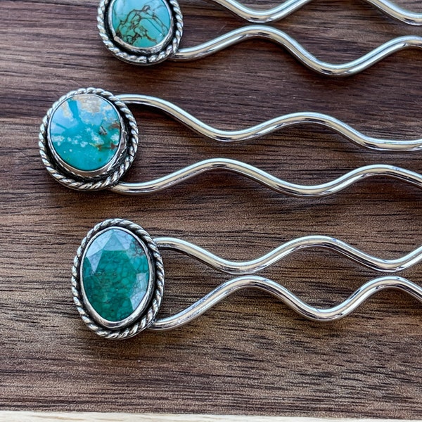 Sterling Silver and Turquoise Hair Pick | Hair Stick | Bun Holder |Hair Fork | Accessories