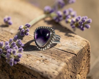 Stern Amethyst Ring || Sterling Silber || Natürlicher Amethyst Ring || Lila Stein Ring || Februar Geburtsstein || Einzelstück||Vintage Schmuck