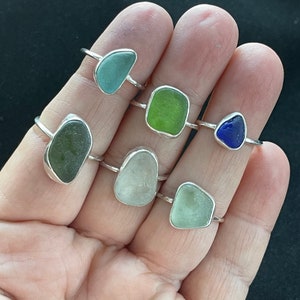 Sterling Silver Sea Glass Stacker ||Sea Glass Ring||Authentic Surf Tumbled|| Beach Glass