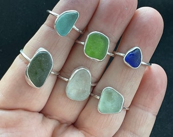 Sterling Silver Sea Glass Ring | Genuine Beach Glass Ring | Handmade Coastal Jewelry | Ocean Inspired Stacking Ring | Artisan Made
