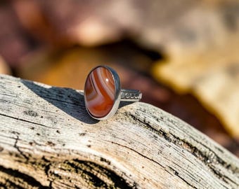 Orange Achat Ring || Sterling Silber || Erdton Edelstein || Handgemachte Ring || Handwerker Schmuck || Statement Ring || Boho-Stil || Jahrgang