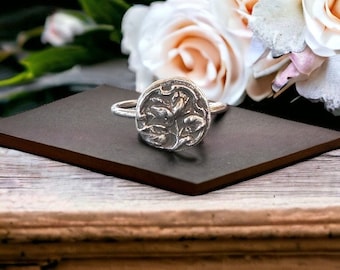 Sterling Silver Floral Stack Ring||Vintage|| Bouquet|| Pressed Flowers|| Botanical Blossoms