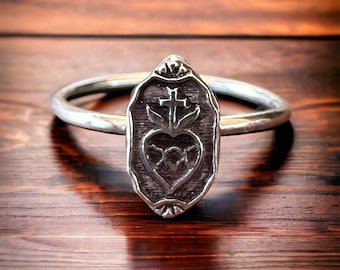 Sacred Heart Ring aus Sterlingsilber | Katholische Ring | Herz von Jesus Ring | Religiöser Schmuck | Glaube Ring | Christliches Geschenk | Stapelbarer Ring