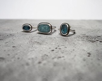 Aqua Kyanit Stapel Ringe || Sterling Silber || Blauer Kyanit Ring || Stapeln Ringe || Edelstein Ring Set || Handwerker Schmuck || Handgefertigt