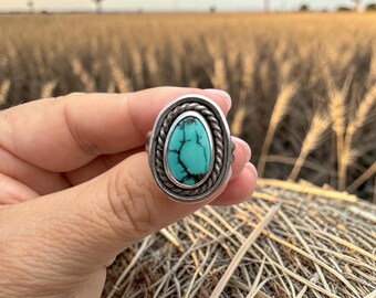 Türkis Ring || Sterling Silber || Türkis Ring || Statement Ring || Stil des Südwestens || Handwerker Schmuck || Einzelstück || Jahrgang