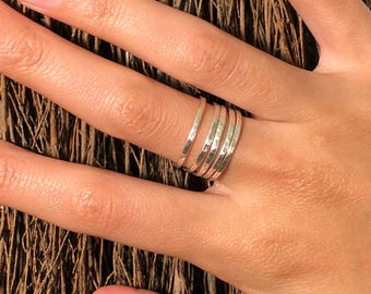 Sterling Silver Stackable Rings, Midi Rings, Layered Rings, Stack Rings, Hammered