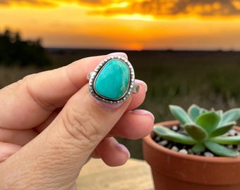 Türkis Ring || Sterling Silber || Türkis Ring || Statement Ring || Stil des Südwestens || Handwerker Schmuck || Einzelstück || Jahrgang