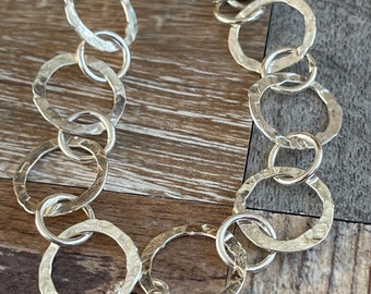 Sterling Silver Bracelet, Hammered & Textured Circles, Handmade