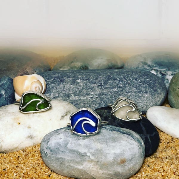 Sterling Silver Sea Glass Wave Ring *Ocean, Waves,Beach, Beach Glass*