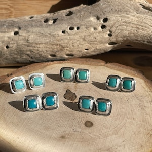 Sterling Silver Square Turquoise Stud Earrings