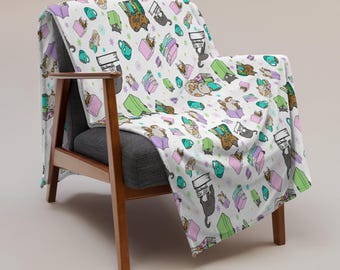 Cats and Books Throw Blanket