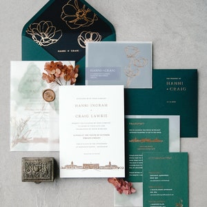 Bespoke Wedding Invitation Design customized calligraphy, monogram, main illustration, invitation, envelope, watercolour, venues, wax seal image 7