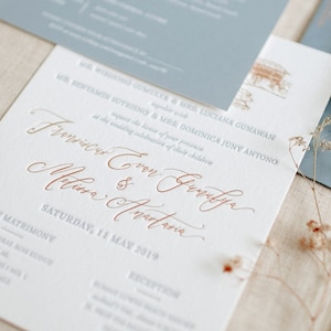 Letterpress Wedding invitation Gold Foil, Grey Letterpress, Venue Illustration, Calligraphy, Information Card, Cotton Paper, Digital Print image 4