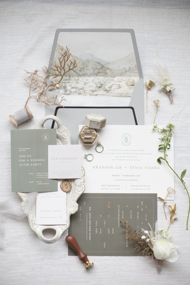 Letterpress Wedding Invitation Sample Gold Foil, Black Letterpress