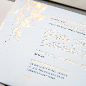 Letterpress Wedding Invitation Sample gold foil, black letterpress, blind emboss, envelope liner, rounded corner image 2