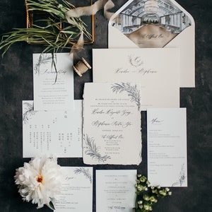 Bespoke Wedding Invitation Design customized calligraphy, monogram, main illustration, invitation, envelope, watercolour, venues, wax seal image 9
