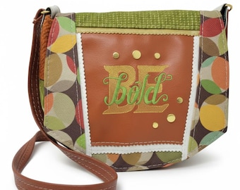 Be Bold Retro Messenger Bag, Embroidered Custom Crossbody, One-of-a-kind Purse