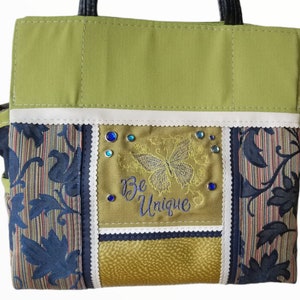 Be Unique Butterfly Green Blue Upcycled Embroidered Handbag Purse Gift