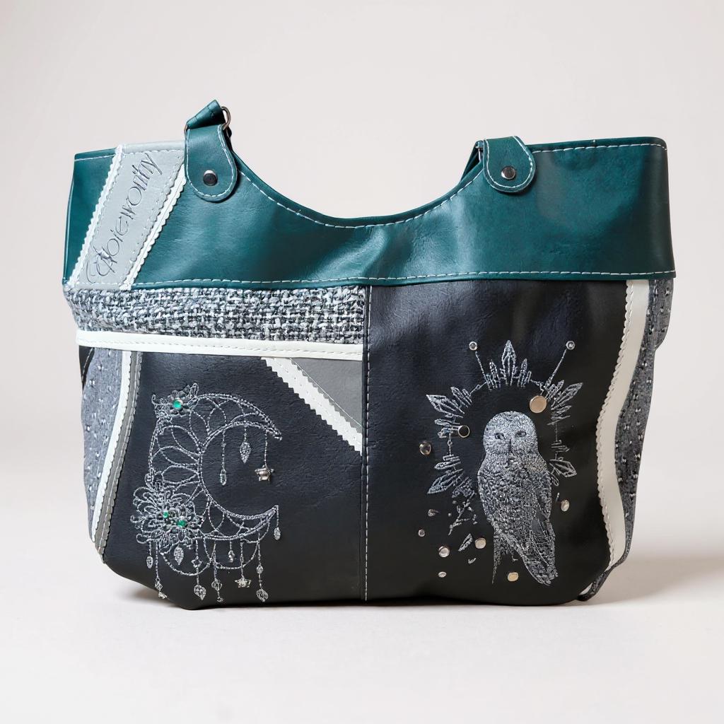 Mystical Owl XL Handbag, One of a Kind Purse, Custom Embroidered Gift