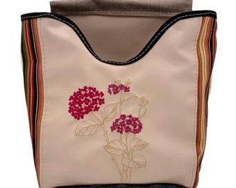 Laundry Hydrangea Flower Clothespin Bag, Laundry Embroidered Hanging Storage Bag, Industrial Sewn Clothespin Bag