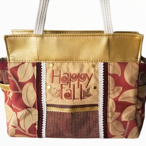 Happy Fall Leaves Autumn Upcycled Embroidered Handbag Purse Gift