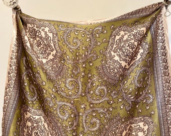 Vintage green and beige paisley pattern headscarf