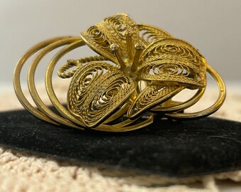 Mid Century gold metal orchid flower brooch
