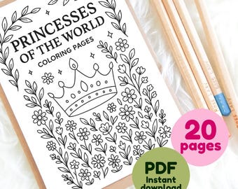 Prinzessinnen der Welt, 20 Malseiten, zum Ausdrucken, digitaler Download