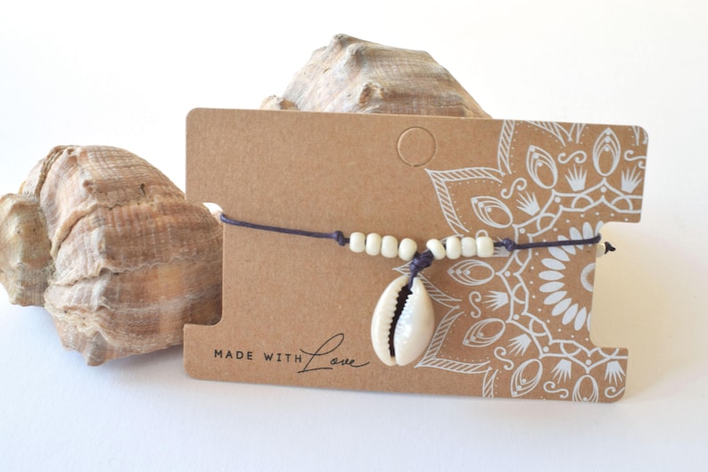 wax cord slide knot ibiza style kauri shell boho Shell anklet bohemian anklet gift for her