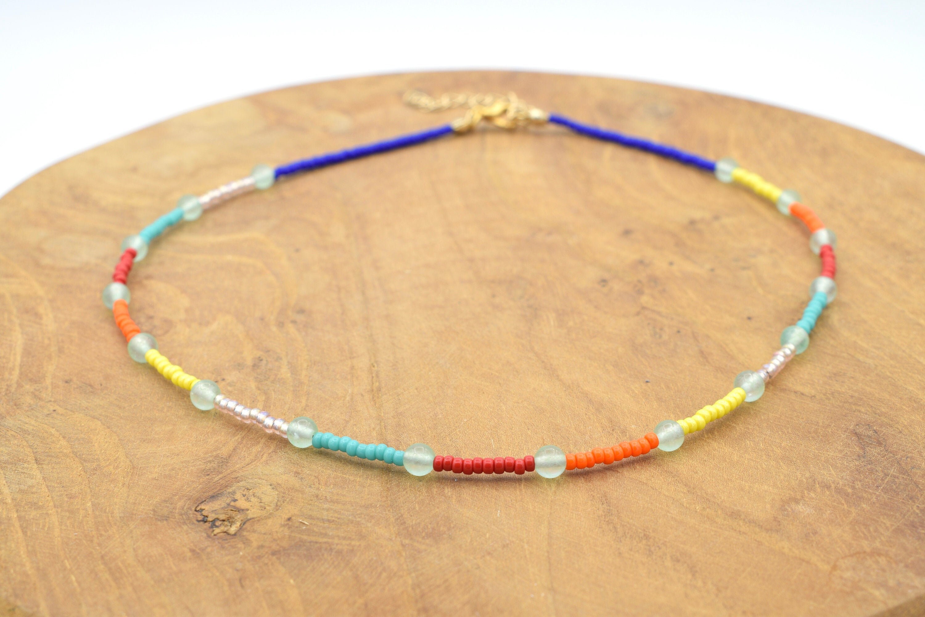 Rainbow Beaded Choker Necklace Jade Beads and Miyuki Seed | Etsy