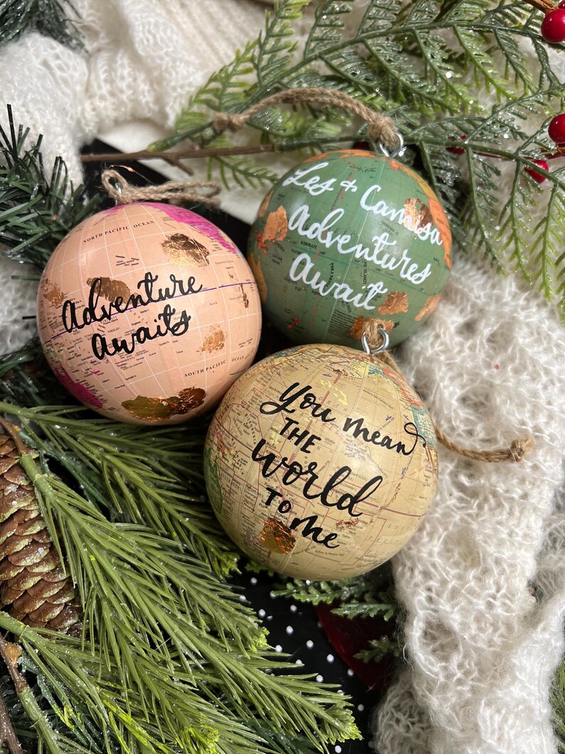 Gold Leaf Personalized World Globe Ornaments- Unique Teacher Gift- Custom Graduation Ornaments- Travel Ornament image 18