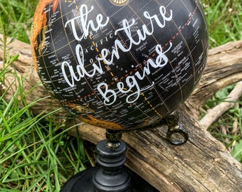 Custom Hand Lettered Black Globe: Personalized World Map Decor