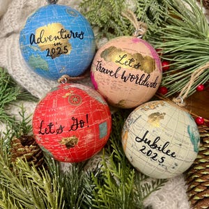 Gold Leaf Personalized World Globe Ornaments- Unique Teacher Gift- Custom Graduation Ornaments- Travel Ornament image 11