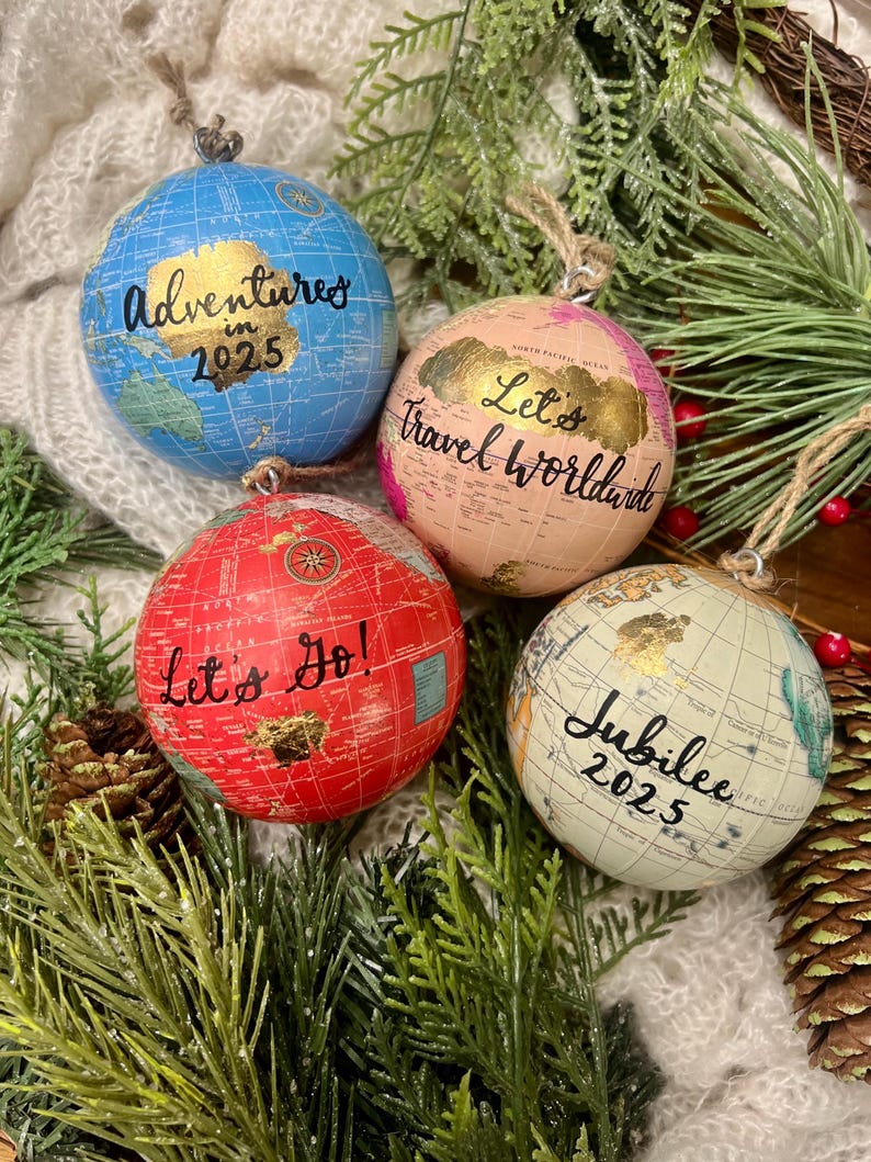 Gold Leaf Personalized World Globe Ornaments- Unique Teacher Gift- Custom Graduation Ornaments- Travel Ornament image 11