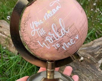 Mini Blush Pink World Globe- Personalized Globes- Custom Hand Lettered Globe- Graduation Centerpiece- Gold World Map Globe- Nursery Decor