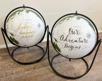 Custom 10” Pivot Globe- Wedding Globe Guest Book- Modern Calligraphy World Map Globe- Travel Decor- Personalized Gifts