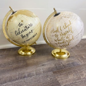 Custom Gold Stand Globes- Personalized Cream or Pink Globe- Modern Calligraphy World Map Globe- Travel Decor- Personalized Gifts